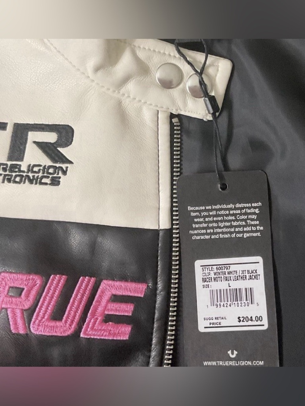 True Religion Colorblock Racer Moto Leather Jacket Racing - Picture 5 of 7